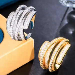 स्तरित वृत्त ने ज्यामिति क्यूबिक जिरकोनिया मोरोक्कन सगाई, महिला दुल्हन दुबाई गहने के लिए रखी अंगूठी