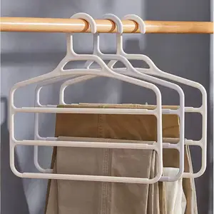 Porte-pantalon en plastique multicouche, organisateur de garde-robe, cintre à cravate pour Jeans, cintre à pantalons à 3 niveaux