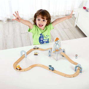 Jouet de station spatiale en bois, <span class=keywords><strong>parking</strong></span> en bois, jouets de course de trains en bois pour enfants, jouets Montessori, voiture spatiale - Product Image 4