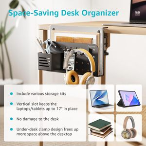 Support de rangement de bureau Pegzone en acier au carbone, organisateur à clipser sur panneau perforé avec porte-crayons et crochet pour casque, pour espace de travail de bureau - Product Image 3