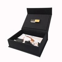 Boîte photo USB en lin personnalisée exquise boîte cadeau en lin d'emballage de stockage de luxe