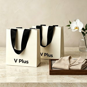 Bolsas de Papel de Regalo Personalizadas Ecológicas de Lujo para Cosméticos y Joyería, Proceso de Grabado en Relieve, Logotipo Grabado con Asas de Listón - Product Image 1