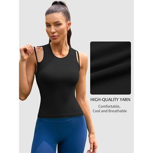 FOXA Camiseta sin mangas corta para yoga para mujer con sujetador incorporado, top deportivo elástico transpirable que absorbe el sudor - Product Image 6