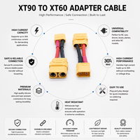 Câble adaptateur XT90 vers XT60 30A DC, connecteur d'affichage LCD pour vélo électrique, fil d'extension d'alimentation ESC, faisceau de charge 14AWG