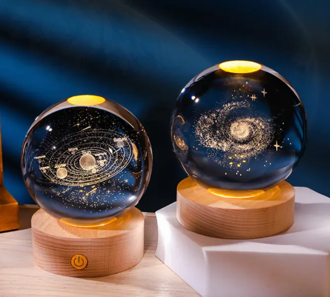 Newish 3D geschnitzt in Crystal Star Galaxy Tisch lampe Holz sockel Kinder geschenk Raum dekoration Nacht LED-Licht für Kinderzimmer