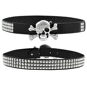 Halloween Estilo Do Punk Do Vintage Cinto Do Crânio Do Diamante com Rebite Y2K Mulheres Homens Calças De Zircão Cinto Strass Cintos De Couro - Product Image 3