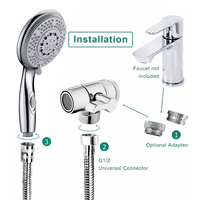 Douche à main fonctionnelle moderne et écologique avec tuyau en acier inoxydable de 1,5 m, vanne inverseur 3 voies, support de douche réglable et pulvérisateur d'évier