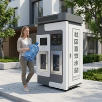 Kiosco Dispensador de Agua Independiente con Purificación por Ósmosis Inversa, Selección de Agua Fría, Caliente y a Temperatura Ambiente, Pago con Monedas, Tarjeta y Código QR, Monitoreo 4G
