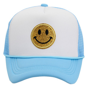 Parche bordado Logo Malla Dos tonos 5 Panel Cara sonriente Cuerda de béisbol Sombrero de camionero - Product Image 5