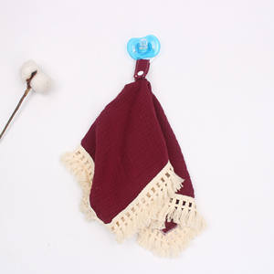 Serviette douce en mousseline de coton gaze pour bébé, serviette <span class=keywords><strong>apaisante</strong></span>, pendentif sucette, couverture de sécurité pour bébé avec macramé - Product Image 3