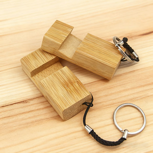 Bamboo <b>Mini</b> Phone Stand Desktop Holder Portable Mobile Phone Rack Keychain For <b>Desk</b> Use - Product Image 2