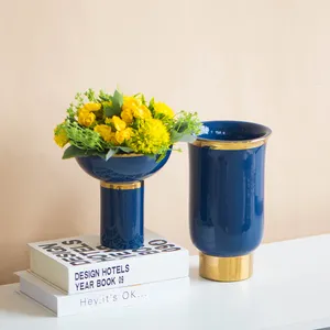Синяя ваза в европейском стиле по заводской цене, керамическая фарфоровая ваза для домашнего декора