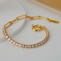 Bracelet Tennis de Haute Qualité en Argent 925 Plaqué Or 18 carats pour Homme et Femme, Bijou Carré