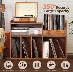 Meuble de rangement vintage en noyer pour tourne-disque, bibliothèque de bureau avec une capacité maximale de 350 albums - Product Image 2