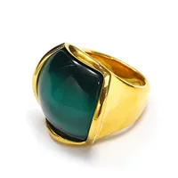 Herren Großer Roter Cabochon Katzenauge-Stein Eingelegter Edelstahl Vergoldeter Modischer Statement-Ring Täglicher Party-Schmuck