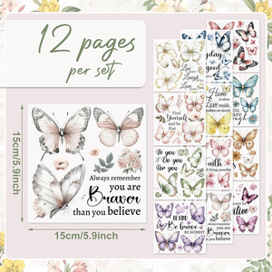 Autocollants imperméables à l'eau et aux UV, style papillon floral, impression écologique, à appliquer par frottement, pour la maison, le bureau, le papier, le bois, le bricolage - Product Image 1