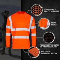 Camiseta de Seguridad Reflectante de Alta Visibilidad Clase 2, Color Naranja Fluorescente, Manga Larga, Transpirable, con Logotipo Personalizado para Trabajos en Carretera