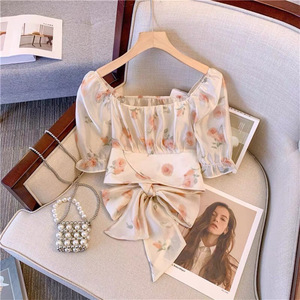 Blus Chiffon Renda Musim Panas 2026 Atasan Wanita Lengan Pendek Motif Bunga Gaya Chic Ala Korea Fashionable Bestseller - Product Image 1