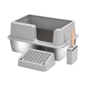 Bandeja de arena para gatos gris claro clásica, caja de arena para mascotas para gatos autolimpiables, caja de arena autolimpiante para gatos - Product Image 1