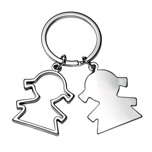 Portachiavi in metallo con due ragazze, tono argento, design per coppia, regalo per lei e per lui - Product Image 1