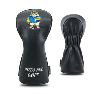 Golf Headcover <b>Black</b> Lychee Leather Tiger Embroidery Driver Fairway Wood Hybrid <b>Head</b> Cover in Stock - Product Image 2