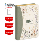 Nouvelle conception, fabrication sur mesure, couleur personnalisée, couverture en cuir véritable, logo floral UV, surpiqûres dorées, impression de livre, Sainte Bible
