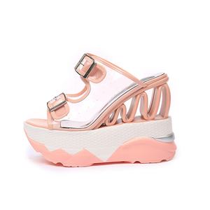 Sandales compensées à talon haut pour femme en PVC, design transparent, boucle respirante, confortables - Product Image 2