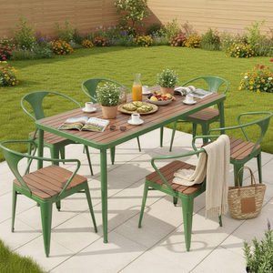 Offre Spéciale – Ensemble <span class=keywords><strong>de</strong></span> <span class=keywords><strong>Table</strong></span> à Manger Extérieure <span class=keywords><strong>de</strong></span> Luxe 6 Places en Métal Toutes Saisons pour Villa, Cour, Terrasse – <span class=keywords><strong>Vert</strong></span> - Product Image 4