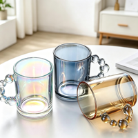 Tasse à thé créative avec poignée à bulles, verre résistant à la chaleur, tasse à café en verre coloré avec poignée, 350 ml, tasse à boire en verre