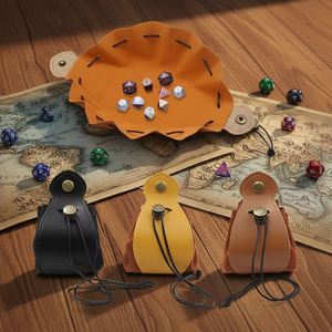 Tapis de jeu de dés DND portable en cuir PU gaufré et sac de rangement à cordon – Prêt à être expédié – Cadeau promotionnel personnalisable - Product Image 1