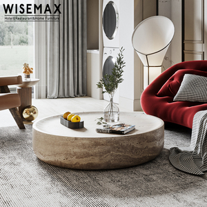 WISEMAX MUEBLES Muebles contemporáneos para el hogar Mesa de centro de mármol natural redonda de lujo Mesa de centro de travertino moderno Sala de estar - Product Image 4