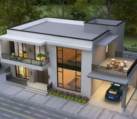 Villa moderne en acier léger de style ferme américaine, maison modulaire en acier résistante aux chocs avec plans gratuits pour villas anti-typhon en bord de mer