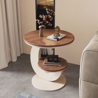 Table d'appoint ronde moderne à plateau en bois et cadre blanc crème, 2 niveaux de rangement, pour salon, directement de l'usine