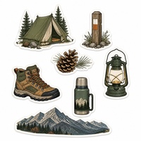Pack d'autocollants personnalisés sur le thème du camping en forêt pour la décoration de carnets de notes et de bouteilles d'extérieur
