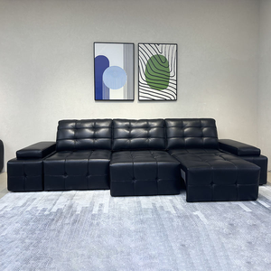 Canapé-lit moderne en cuir véritable à trois places, extensible, avec dossier rembourré, écologique, durable, confortable, assise profonde - Product Image 2