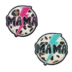 New Iron on <b>Glitter</b> Edge Leopard Print Mama Star Yall Patch for T-shirt Hoodies Hat Decoration - Product Image 1