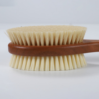 Éponge de douche double face en poils de sanglier et nylon, en bois de lotus peint châtain, avec deux inserts antidérapants bleus et corde de suspension