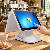 Terminal POS Restoran Kafe Layar Ganda 15,6 Inci Printer Struk 58mm Putih Sistem Pemesanan dan Pembayaran Windows