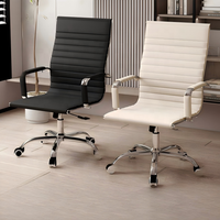 Fauteuil de bureau ergonomique moderne de luxe en cuir blanc, pivotant à 360°, inclinable et réglable en hauteur pour la maison, le bureau ou la chambre.