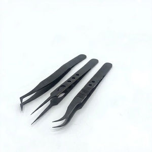 Pince à épiler pour extensions de cils GETUP BROSONS IMPEX de haute qualité en acier inoxydable, antistatique, durable, pointes lisses et dentelées, longueur 10 mm - Product Image 1