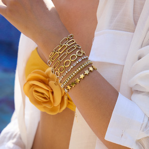 Pulsera de Cadena de Acero Inoxidable con Incrustaciones de Diamantes, Diseño Geométrico, Unisex, para Uso Diario - Product Image 4