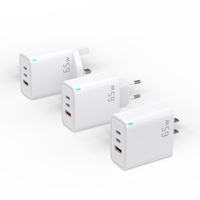 Chargeur mural US EU UK GaN 65W, chargeur USB PD+PD+QC, trois ports de charge rapide, adaptateur de voyage universel pour iPhone Xiaomi