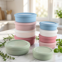 Boîte à lunch ronde en silicone hermétique avec couvercle, qualité alimentaire, compatible micro-ondes, réutilisable, conteneur de stockage alimentaire, OEM ODM, vente en gros en usine