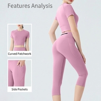Ensemble de course d'été pour femmes, 2 pièces, séchage rapide, manches courtes, leggings capri, vêtements d'entraînement pour la salle de sport