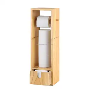 Toiletpapierhouder Standaard Met Lade Bamboe Toiletrol Papierhouder Toiletpapier Papierrol Handdoekhouder Met Opbergmand