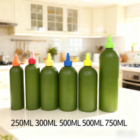 Bouteille de 100 ml, 250 ml, 500 ml, 750 ml, 1000 ml en plastique PET vert mat de qualité alimentaire pour huile d'olive, distributeur de sauce à presser avec bouchon à vis