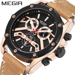 Orologi da <span class=keywords><strong>Uomo</strong></span> Neri alla Moda Megir 2120 in Offerta, <span class=keywords><strong>Orologio</strong></span> da Polso con Cinturino in Pelle per Ragazzi, Jam Tangan Polos - Product Image 1