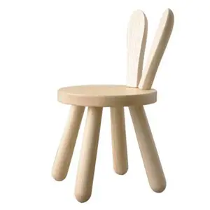 New Design Rabbit Ear Shaped Hardwood Wooden Toddler Chair Classroom Solid Wood Kids Chair