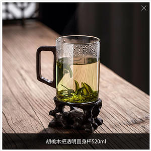 Taza de té de vidrio Miji con asa de madera, resistente a altas temperaturas, para uso en oficina, juego de una sola taza - Product Image 2