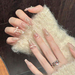 <span class=keywords><strong>Uñas</strong></span> Postizas de Verano, <span class=keywords><strong>Uñas</strong></span> Artificiales con Degradado Rosa-Verde, Adorno de Perlas y Cinta, Hechas a Mano, <span class=keywords><strong>Uñas</strong></span> a Presión - Product Image 2